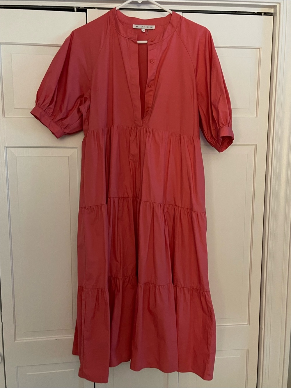 English Factory Coral Pink Tiered Midi Dress